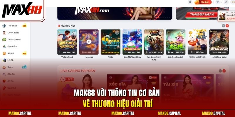 Max88 với thông tin cơ bản về thương hiệu giải trí